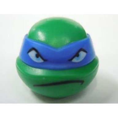 green minifigure head modified ninja turtle with blue mask and frown pattern leonardo