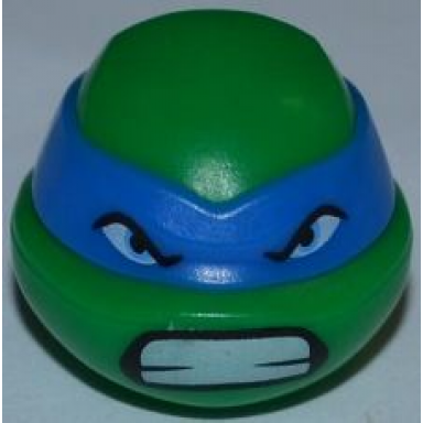green minifigure head modified ninja turtle with blue mask and teeth pattern leonardo