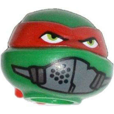 green minifigure head modified ninja turtle with red mask and mouth muffle pattern raphael