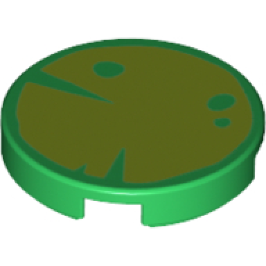 green tile round 2 x 2 with bottom stud holder with lime lily pad pattern