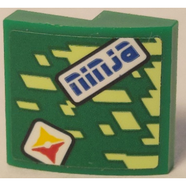 green slope curved 2 x 2 x 2 3 with blue ninja red and yellow shuriken throwing star and yellowish green diamonds pattern model right side sticker - set 71709