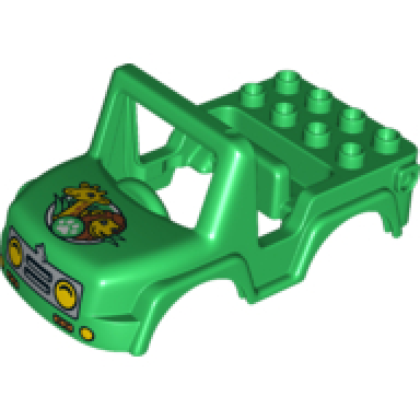 green duplo car body off road with headlights giraffe and paw print pattern