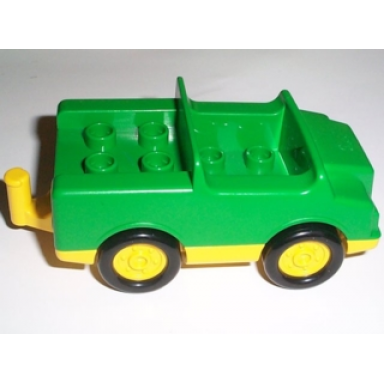 green duplo car with 2 x 2 studs and yellow base