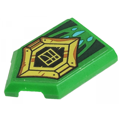 green tile modified 2 x 3 pentagonal with dark green skin medium azure scales and gold armor plates pattern sticker - set 71766