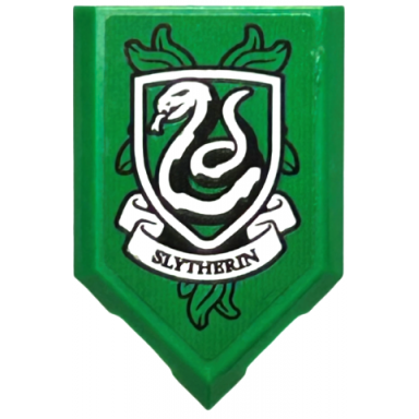 green tile modified 2 x 3 pentagonal with hp slytherin house crest pattern sticker - set 76416