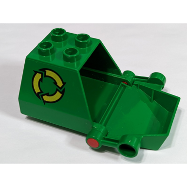 green duplo vehicle container with recycling arrows pattern and opening rear door