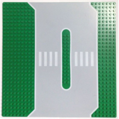 green baseplate road 32 x 32 service station with light gray surface white edge lines and crosswalk pattern