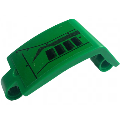 green technic panel curved 3 x 5 x 3 with black air vents and lines pattern sticker - set 42136