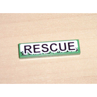 green tile 1 x 4 with black rescue on white background pattern sticker - set 8255