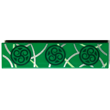 green tile 1 x 4 with dark green ornate symbols and silver curved lines pattern brickheadz minerva mcgonagall trim