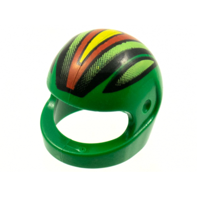 green minifigure headgear helmet motorcycle standard with black lime red and yellow racing stripes pattern