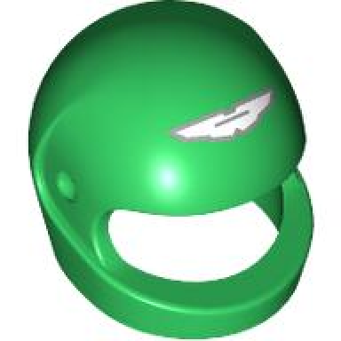 green minifigure headgear helmet motorcycle standard with silver and white aston martin logo pattern