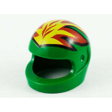green minifigure headgear helmet motorcycle standard with yellow and red flames pattern