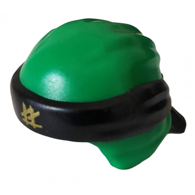 green minifigure headgear ninjago wrap type 3 with molded black bandana and knot and printed gold ninjago logogram ll pattern