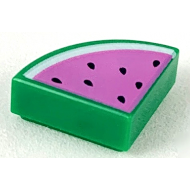 green tile round 1 x 1 quarter with dark pink watermelon pattern