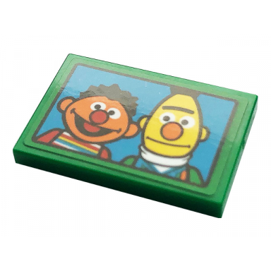 green tile 2 x 3 with picture of ernie and bert on dark azure background pattern sticker - set 21324