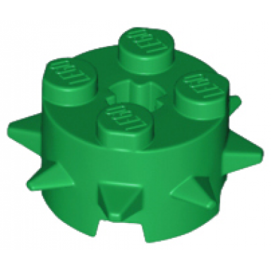 green brick round 2 x 2 with spikes and axle hole