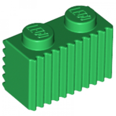 green brick modified 1 x 2 with grille fluted profile