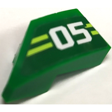 green wedge 2 x 1 x 2 3 right with white 05 and yellowish green stripes pattern sticker - set 71709