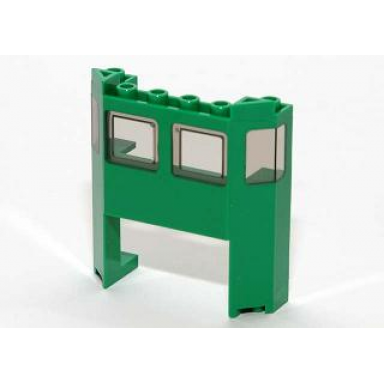 green train front 2 x 6 x 5 1 3 with 1 x 4 x 2 cutout and window with molded trans-brown glass pattern