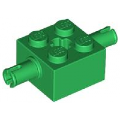 green brick modified 2 x 2 with pins and axle hole