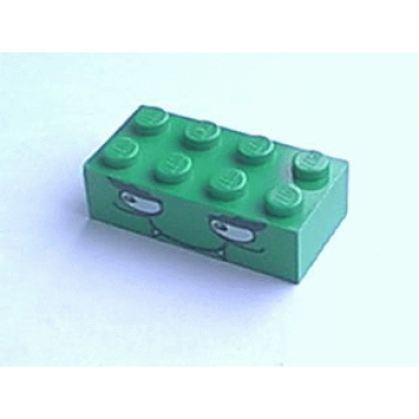 green brick 2 x 4 with smiling face with fangs pattern