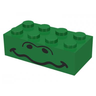 green brick 2 x 4 with black nostrils and wavy mouth pattern