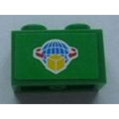 green brick 1 x 2 with box and arrows and globe on green background pattern sticker - set 7733