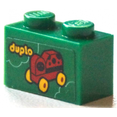 green brick 1 x 2 with duplo and ladybug with yellow wheels pattern sticker - set 40346