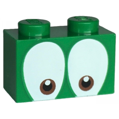 green brick 1 x 2 with small round reddish brown and black eyes on white background pattern super mario squawks