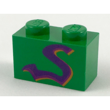 green brick 1 x 2 with purple snake pattern