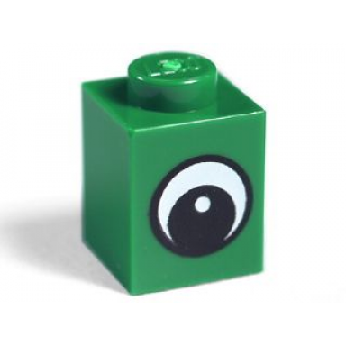 green brick 1 x 1 with black and white eye with pupil pattern