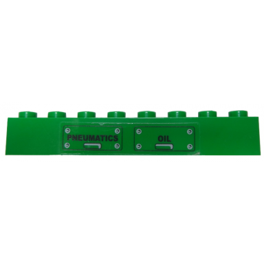 green brick 1 x 8 with black pneumatics and oil panels pattern sticker - set 7898