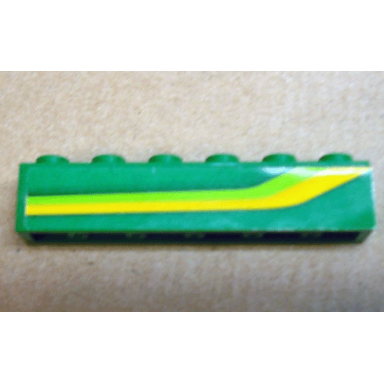 green brick 1 x 6 with lime and yellow stripes pattern model left side sticker - set 4589