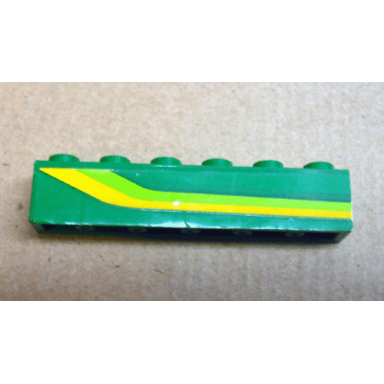 green brick 1 x 6 with lime and yellow stripes pattern model right side sticker - set 4589