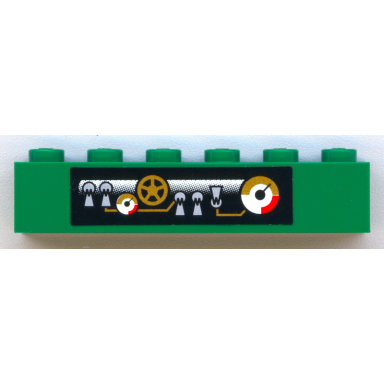 green brick 1 x 6 with gauges and pipes pattern sticker - my own train sets