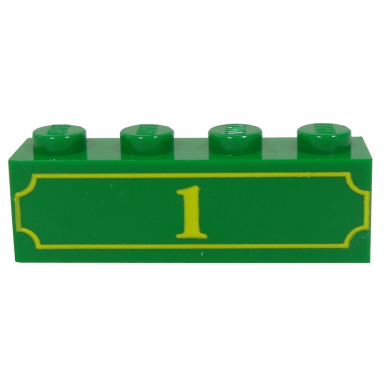 green brick 1 x 4 with yellow 1 and fancy outline pattern