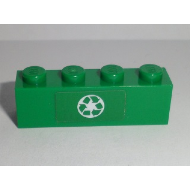 green brick 1 x 4 with green recycling arrows pattern sticker - set 60118