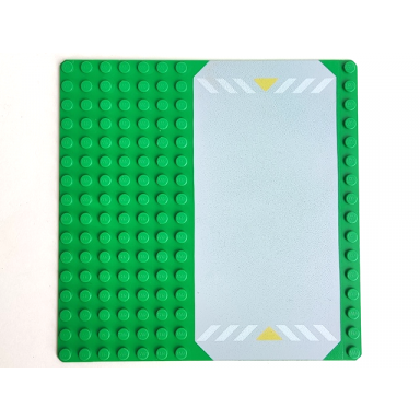 green baseplate road 16 x 16 with light gray driveway white danger stripes and yellow triangles pattern