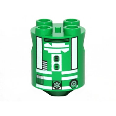 green brick round 2 x 2 x 2 robot body with black lines and white pattern r3-d5