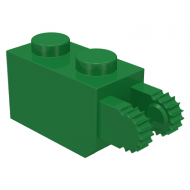green hinge brick 1 x 2 locking with 2 fingers vertical end