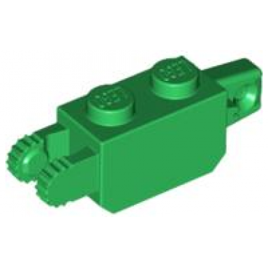 green hinge brick 1 x 2 locking with 1 finger vertical end and 2 fingers vertical end