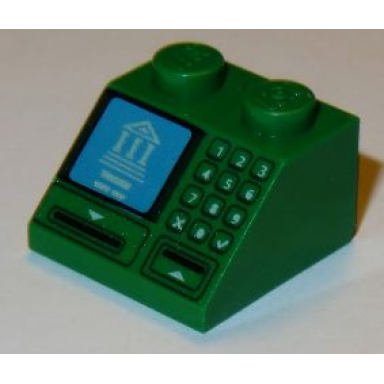 green slope 45 2 x 2 with building on blue screen card slot and keypad pattern