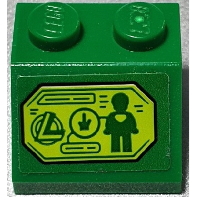green slope 45 2 x 2 with lime screen with green lines crystal and minifigure pattern sticker - set 76096