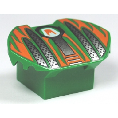 green brick modified 2 x 2 no studs sloped with flared wings with scratch pattern
