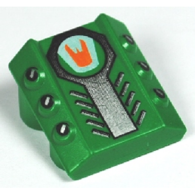 green brick modified 2 x 2 no studs sloped with 6 side pistons raised with scratch pattern