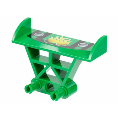 green vehicle spoiler 3 x 4 x 6 with yellow flames and black stripes pattern