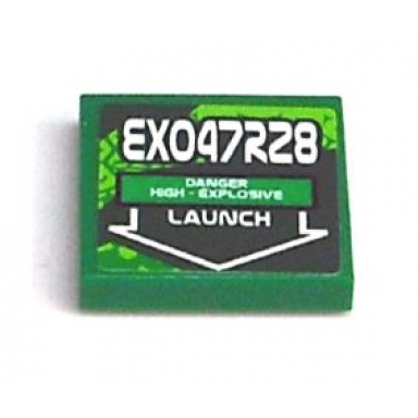 green tile 2 x 2 with exo47r28 and launch pattern sticker - set 8114