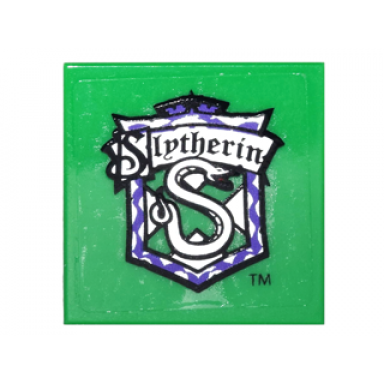 green tile 2 x 2 with slytherin and snake in shield pattern sticker - set 4842