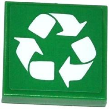 green tile 2 x 2 with white recycling arrows pattern sticker - set 70805